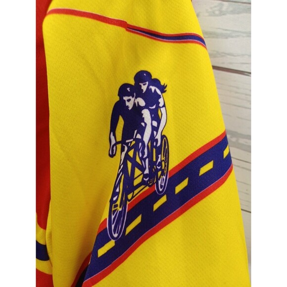 Vtg KUCHARIK CLOTHING Tandem Mens Bicycle Jersey Red Yellow USA Sz L Chest 40 - Picture 8 of 12